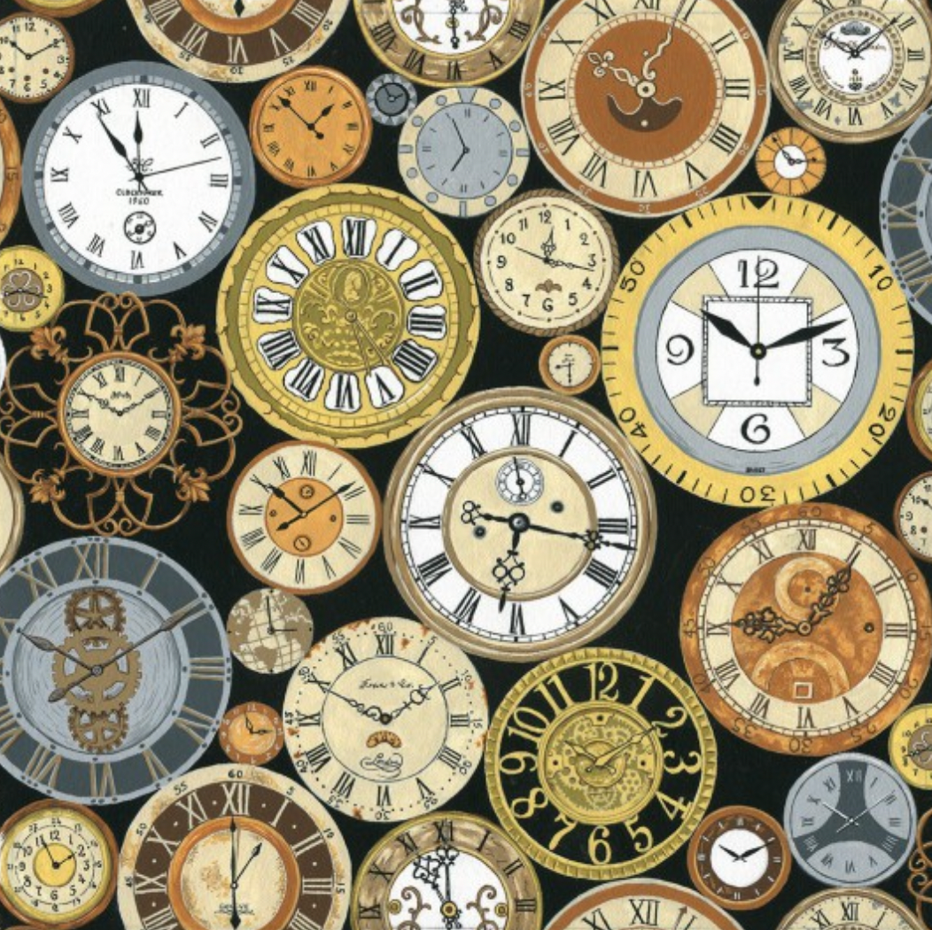 100%  Cotton from Nutex - Steampunk Clock Faces, per fat quarter
