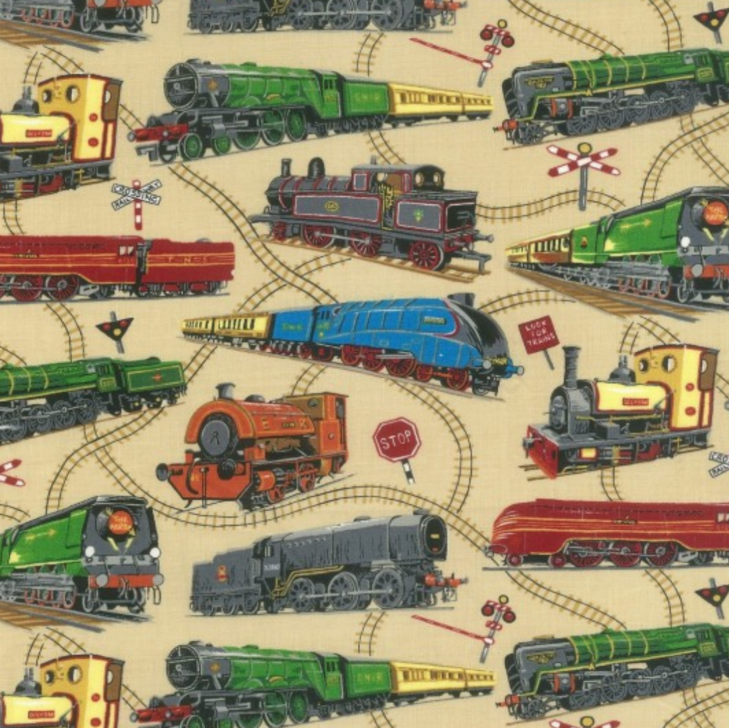 100% Cotton from Nutex - 88990, Locomotion Col 102, All Over Trains/multi, per fat quarter
