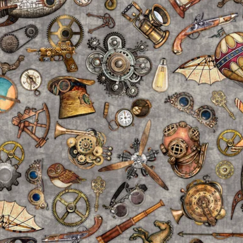 100%  Cotton from Quilting Treasures - Steampunk Adventures - Steampunk Motifs 29563-K, per fat quarter