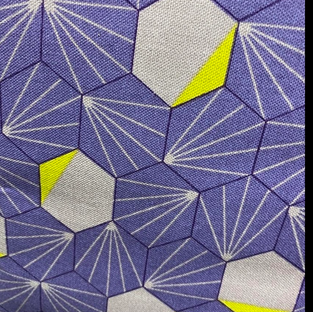 100% Premium Cotton Canvas - Tillisy - Hexies on Purple/Lime,  58" wide - price per half metre