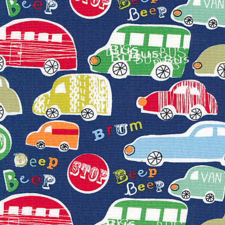 100% Cotton from Dashwood Studios - Beep Beep - Cars on Navy 1080, per fat quarter