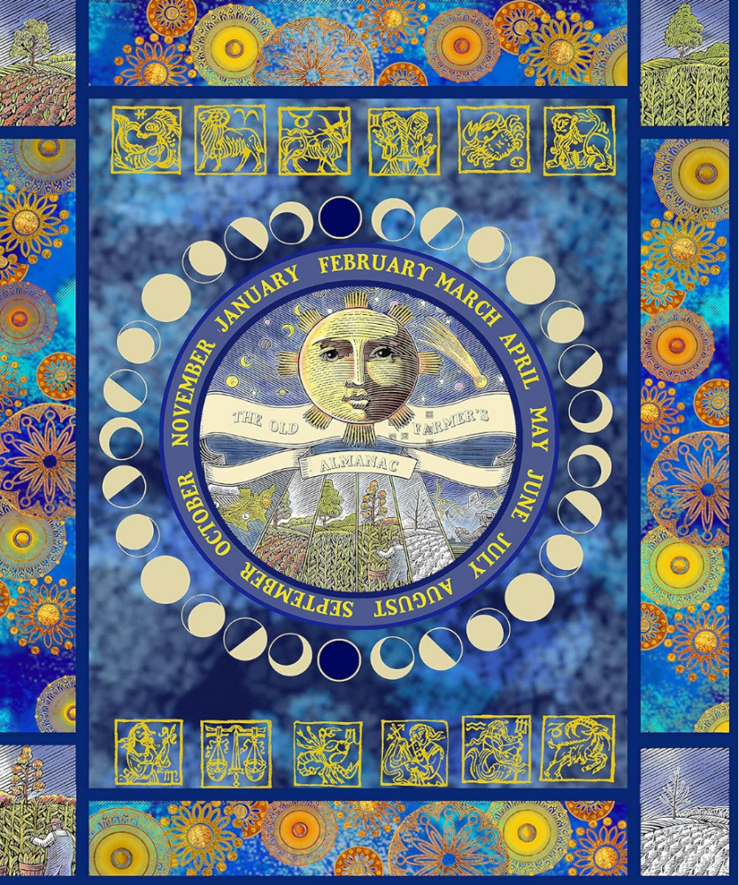 100%  Cotton from Print Concepts, 10330-X, Old Farmers Almanac Celestial cotton panel, 36" x 44" per  piece
