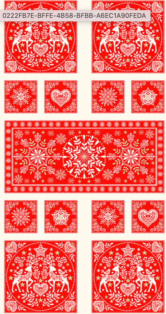 100% Cotton from Makower UK - Scandi Tabletop Panel in Red, per panel