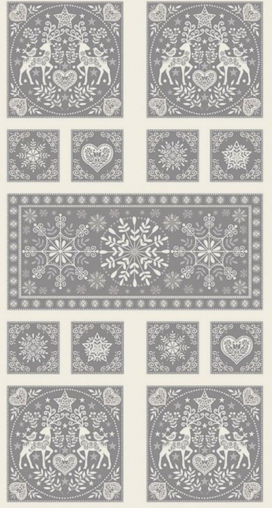 100% Cotton from Makower UK - Scandi Tabletop Panel in Grey, per panel