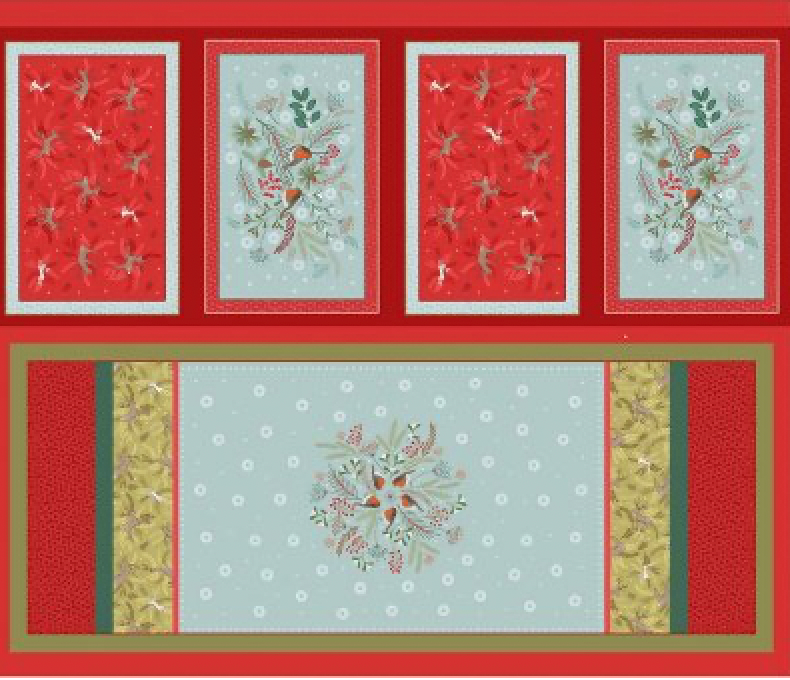 100% Cotton from Lewis & Irene - New Forest Winter C63, Tabletop Runner & Mats in Red, per panel