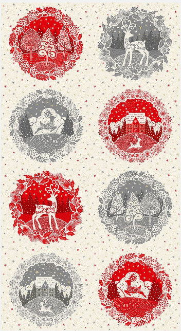 100% Cotton from Makower UK - Scandi Christmas Circles in Red 7669,  per panel