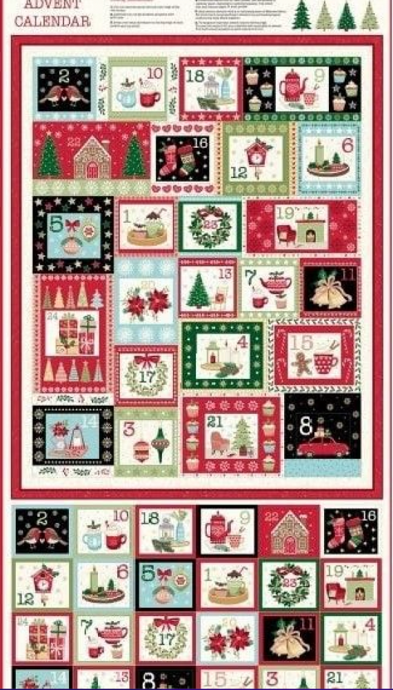 100% Cotton from Makower UK - Cosy Advent Calendar b2574/1, per panel