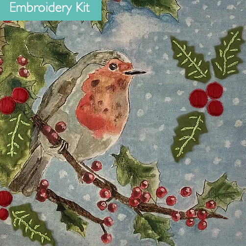     Robin & Holly Trees by Little House of Victoria -  Hand Embroidery Kit,