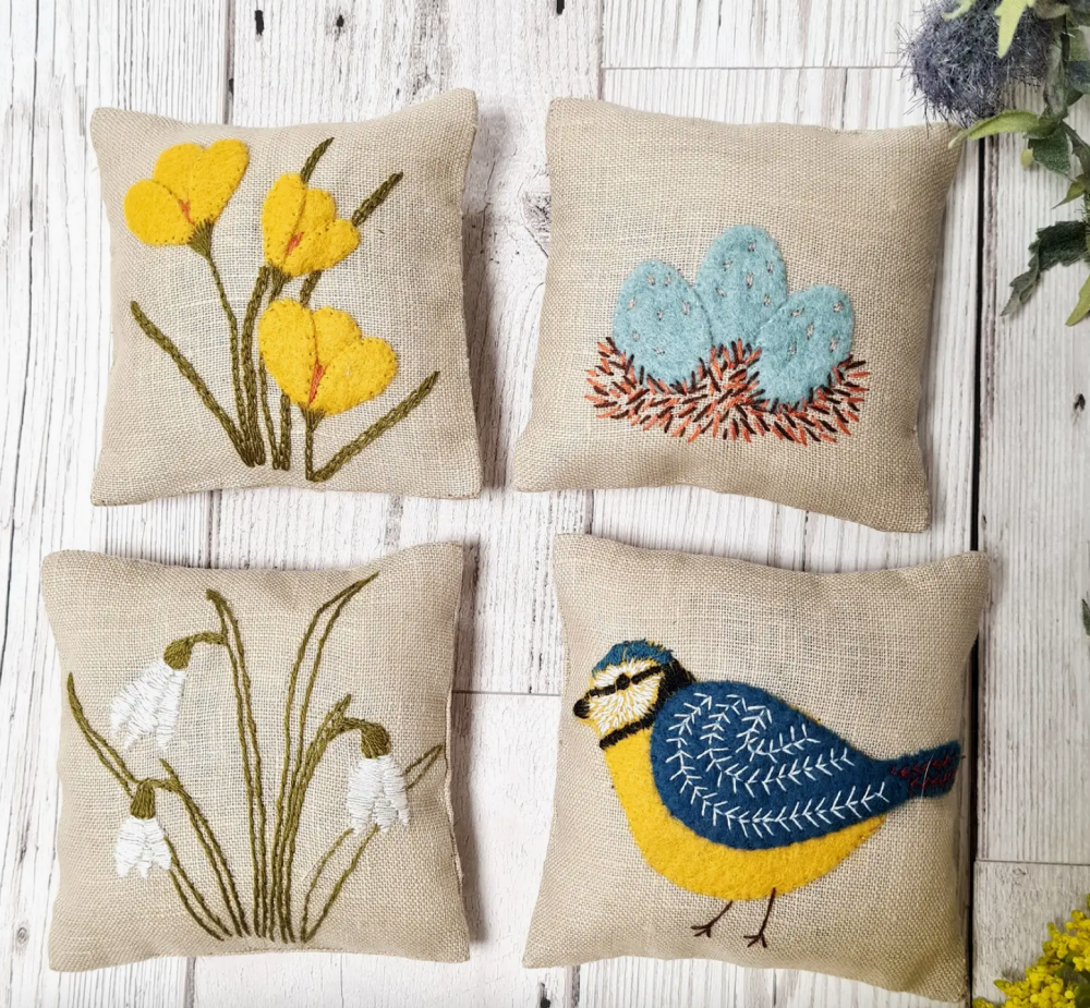 Linen Lavender Bags Embroidery Kit - Spring Garden by Corinne Lapierre - Felt/Embroidery Kit,