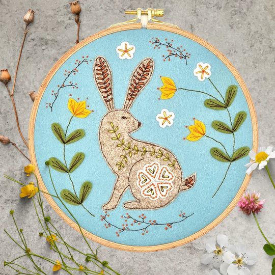  Felt Wild Hare  Appliqué Hoop Kit   by Corinne Lapierre