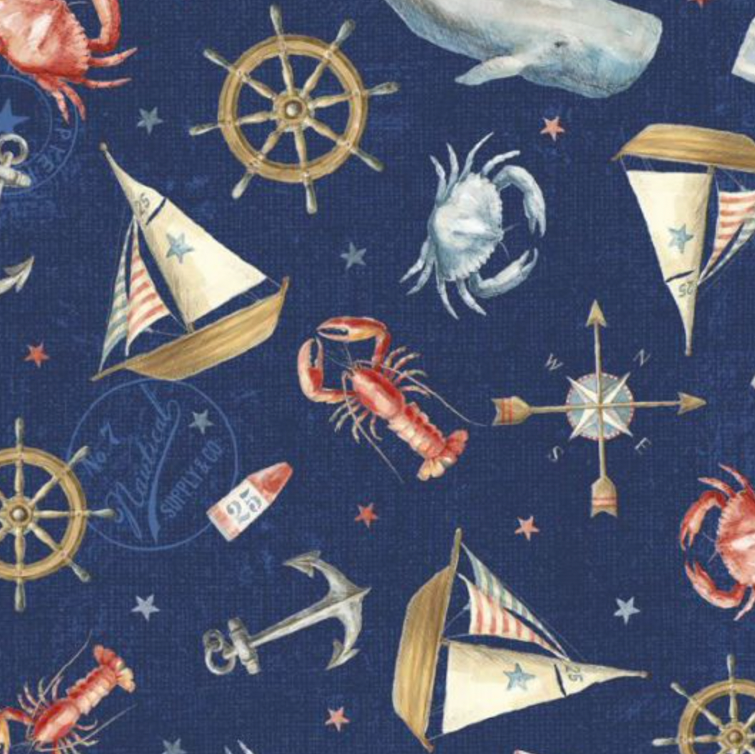 100% Cotton from Wilmington Prints - At The Helm - Nauticals Icons Blue 89255/435 per fat quarter