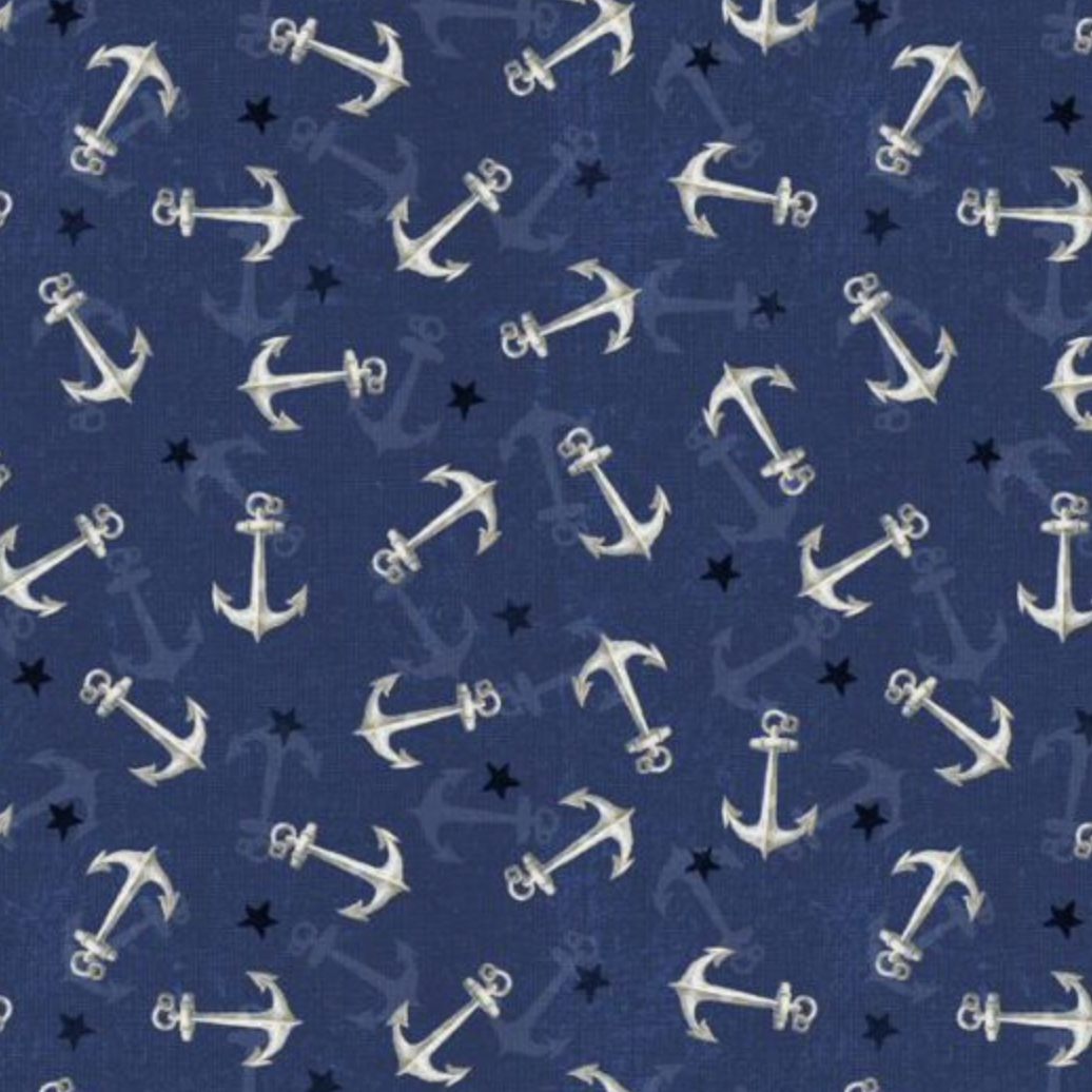 100% Cotton from Wilmington Prints - At The Helm - Blue Anchor Toss  89256/491 per fat quarter