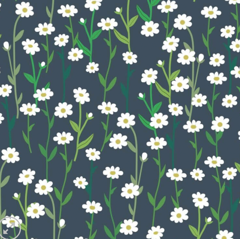100% Cotton from Sark Textiles - Daisy, Dark Grey/White - C1928 , per fat quarter