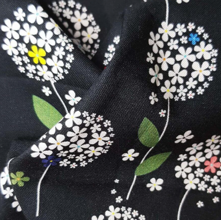 100% Cotton from Sark Textiles - Flower Balloon, Black/White - C1930 , per fat quarter