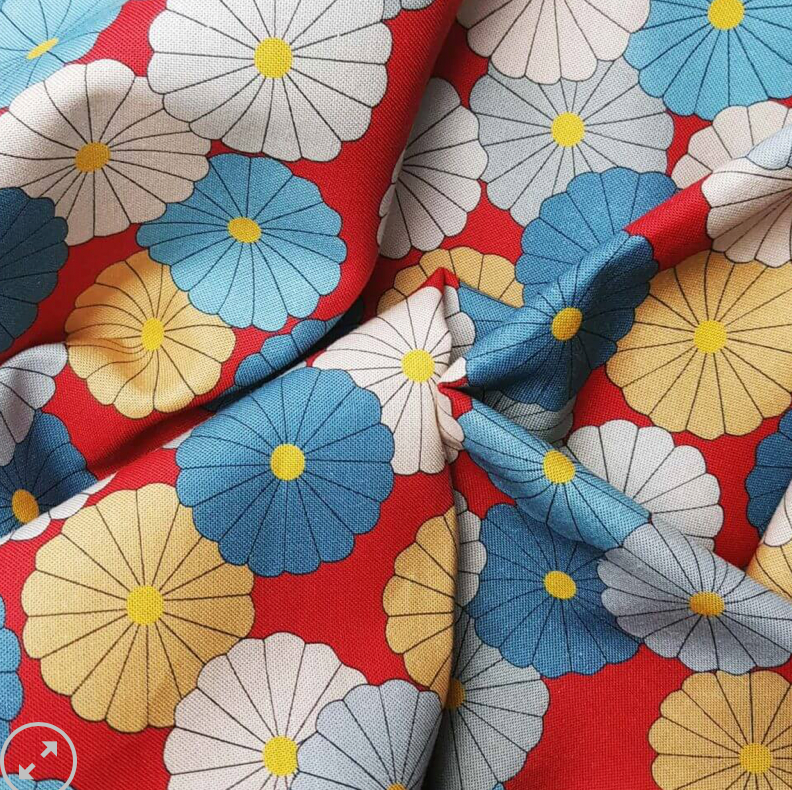 100% Cotton from Sark Textiles - Flowerolla, Red/Blue - C1931 , per fat quarter