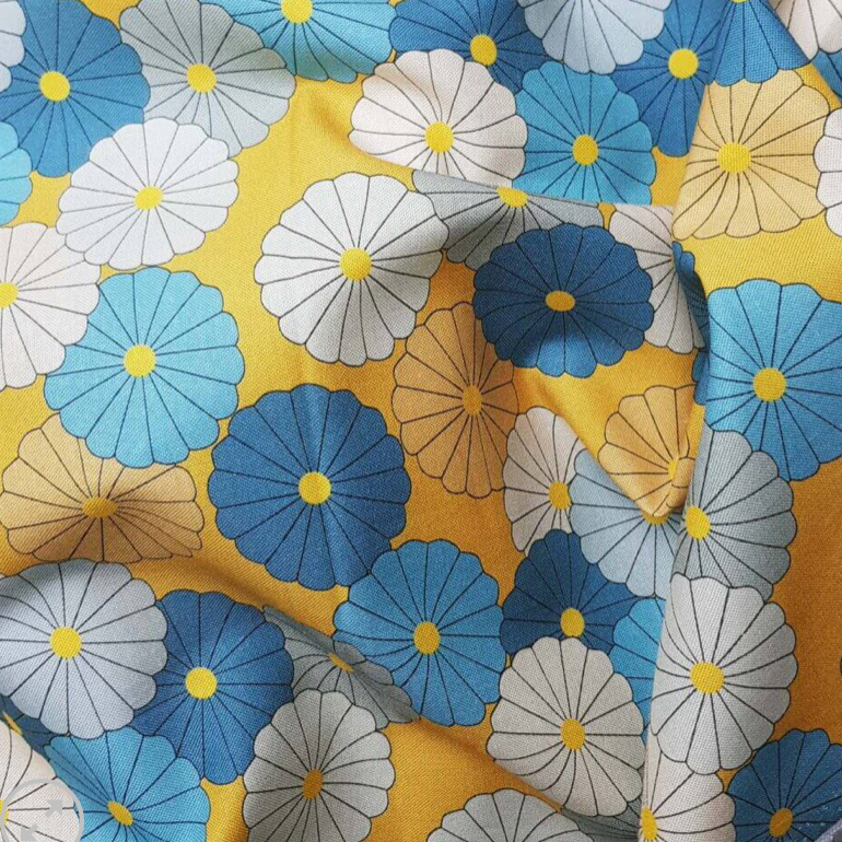 100% Cotton from Sark Textiles - Flowerolla, Mustard/Blue - C1931 , per fat quarter