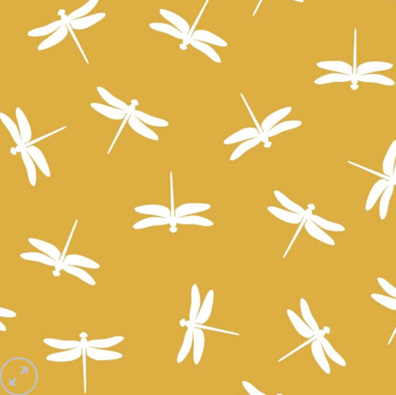 100% Cotton from Sark Textiles - Mustard Dragonflies,  per fat quarter