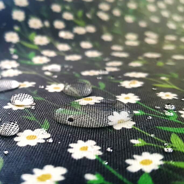 100% Cotton - Eco Laminated  - Waterproof fabric from Sark Textiles - Daisy, Black, 1928-4,  per fat quarter