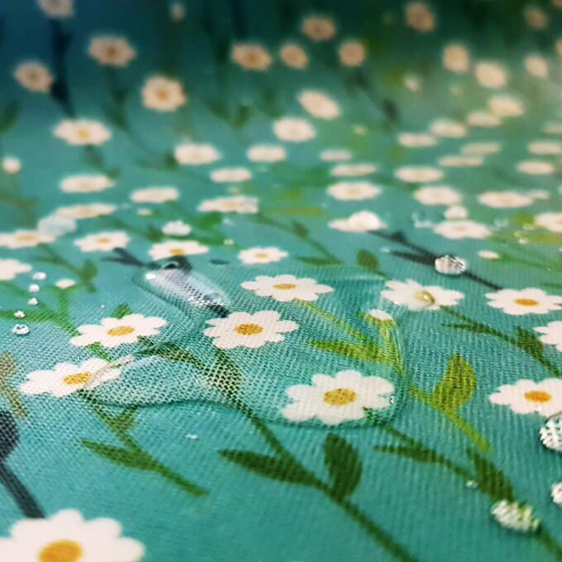 100% Cotton - Eco Laminated  - Waterproof fabric from Sark Textiles - Daisy, Turquoise, 1928-1,  per fat quarter
