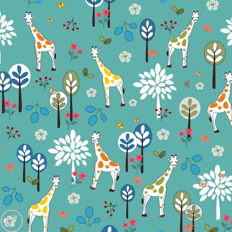 100% Cotton - Eco Laminated  - Waterproof fabric from Sark Textiles -Giraffe, Green, 1906-1,  per fat quarter