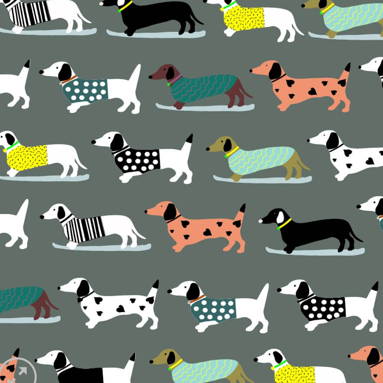 100% Cotton - Eco Laminated  - Waterproof fabric from Sark Textiles -Dashund, Green, 1910-3,  per fat quarter