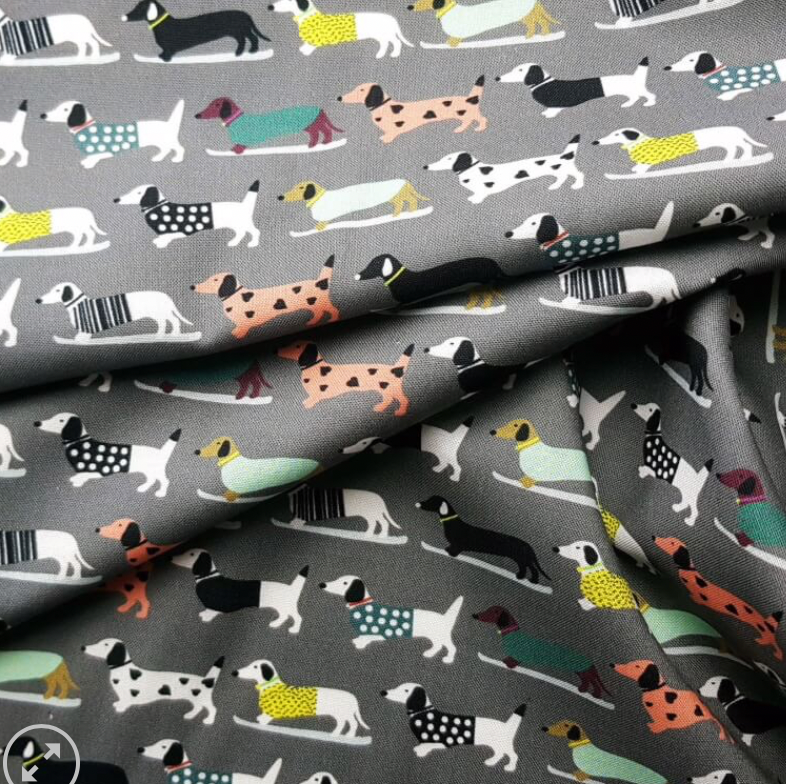 100% Cotton - Eco Laminated  - Waterproof fabric from Sark Textiles -Dashund, Grey, 1910-3,  per fat quarter