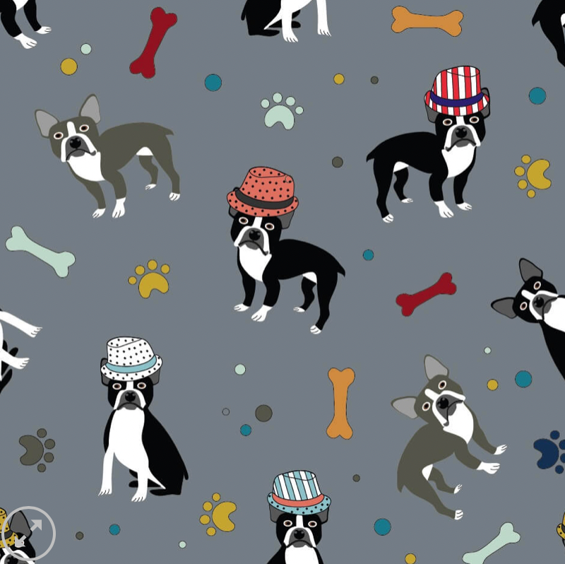 100% Cotton - Eco Laminated  - Waterproof fabric from Sark Textiles -Raining Hats & Dogs, Grey, 1960-3,  per fat quarter