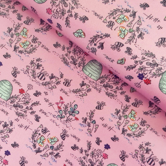 100% Cotton - Eco Laminated  - Waterproof fabric from Sark Textiles -Bee Hive, Pink, 2079-1,  per fat quarter