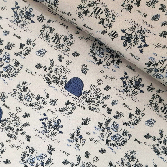 100% Cotton - Eco Laminated  - Waterproof fabric from Sark Textiles -Bee Hive, Cream, 2079-3,  per fat quarter