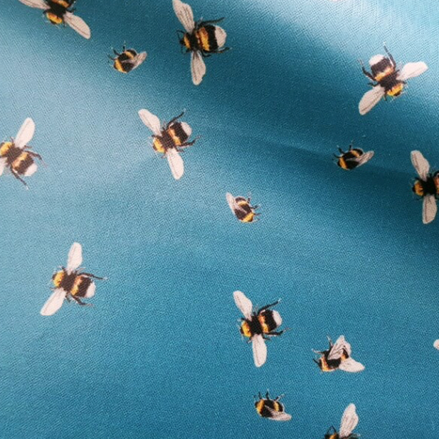 100% Cotton - Eco Laminated  - Waterproof fabric from Sark Textiles - Bee World, Blue, 1926-2,  per fat quarter
