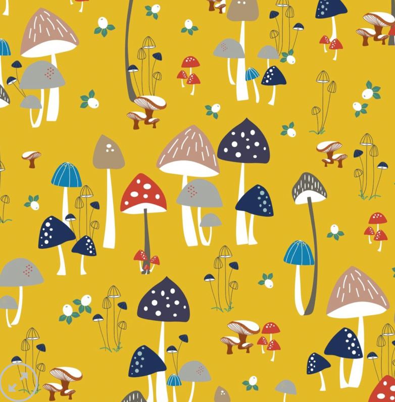 100% Cotton - Eco Laminated  - Waterproof fabric from Sark Textiles - Mushroom, Yellow, 2020-4,  per fat quarter