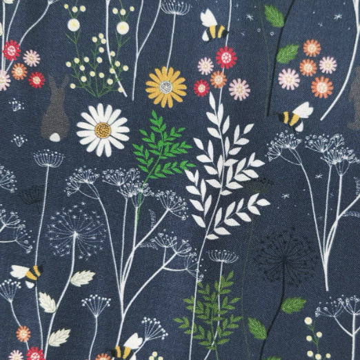 100% Cotton - Eco Laminated  - Waterproof fabric from Sark Textiles -Enchanting Meadow, Navy Blue, 2012-3,  per fat quarter