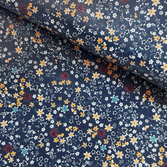 100% Cotton - Eco Laminated  - Waterproof fabric from Sark Textiles - Autumn Flowers, Blue, 2046-1,  per fat quarter