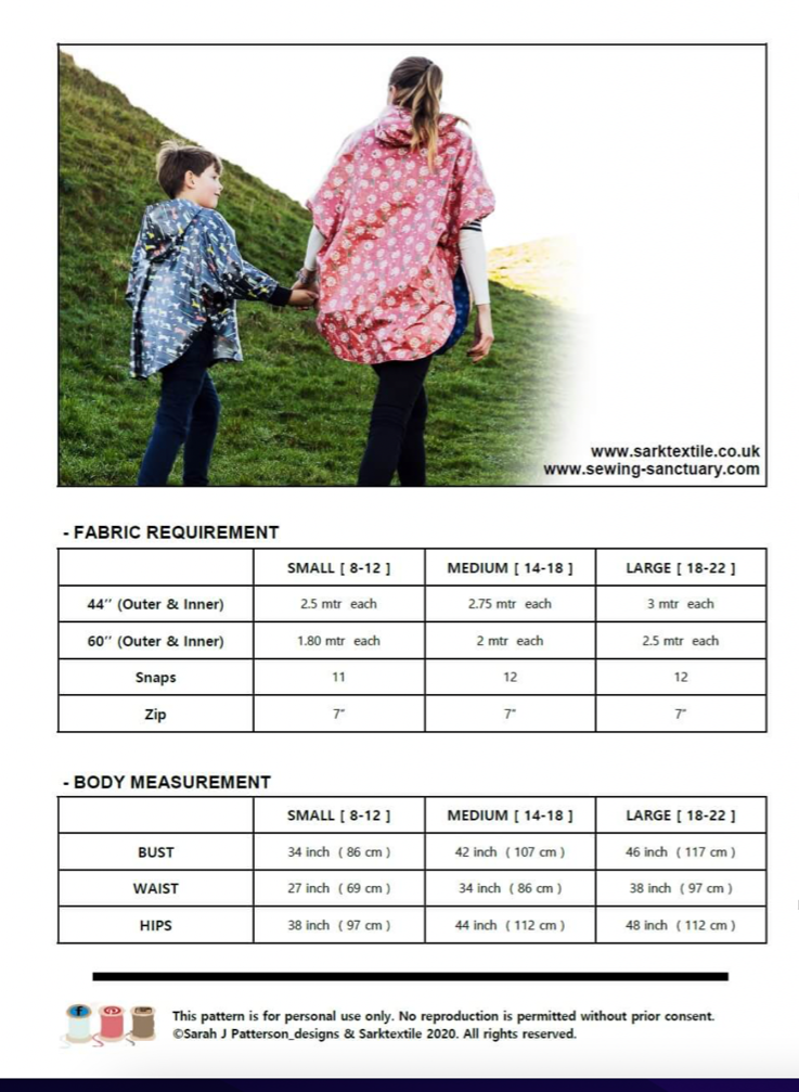  Paper Pattern from Sark Textiles, Betty's Poncho, various sizes