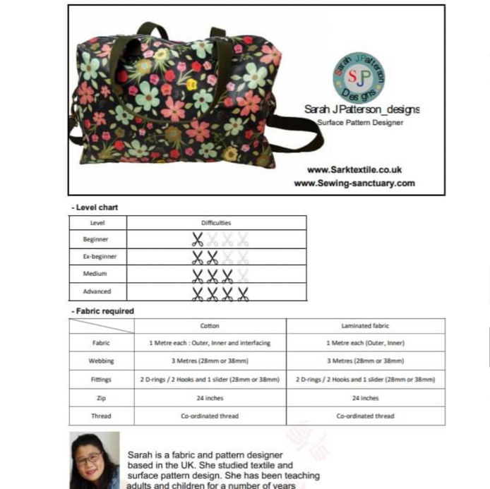 Paper Pattern from Sark Textiles, Weekend Travel Bag