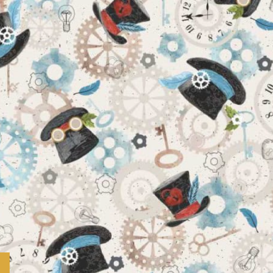 100%  Cotton from Nutex - Steampunk Hats - Cream, per fat quarter