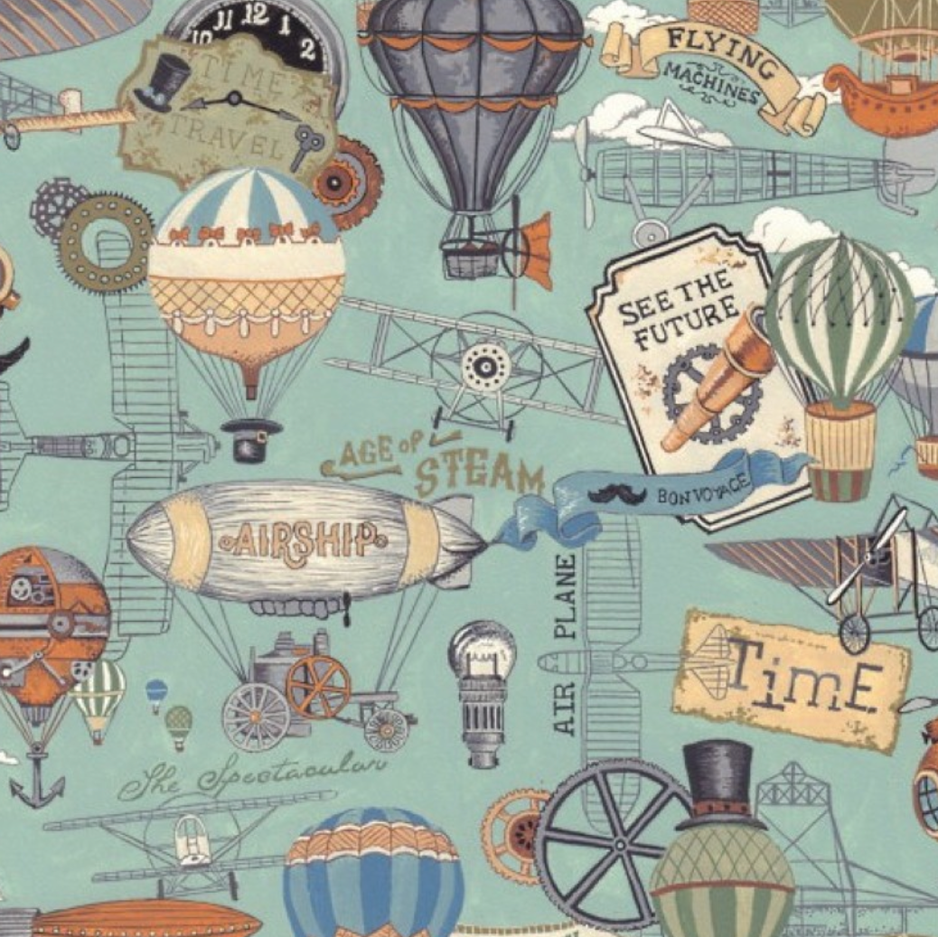 100%  Cotton from Quilting Treasures - Steampunk victorian balloon Adventures - Steampunk Motifs 29563-K, per fat quarter