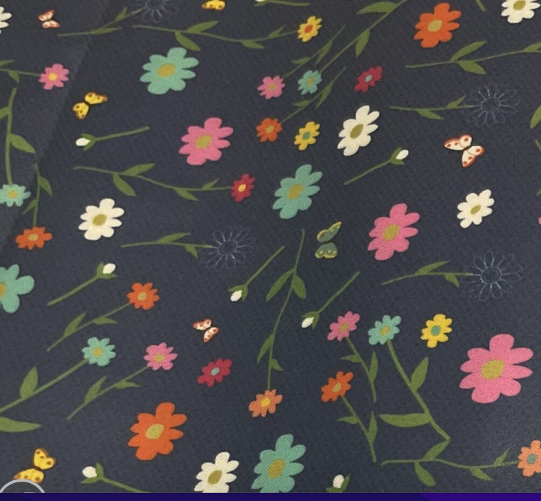 100% Cotton - Eco Laminated  - Waterproof fabric from Sark Textiles - Daisy-Butterfly, Navy, 1929-2,  per fat quarter