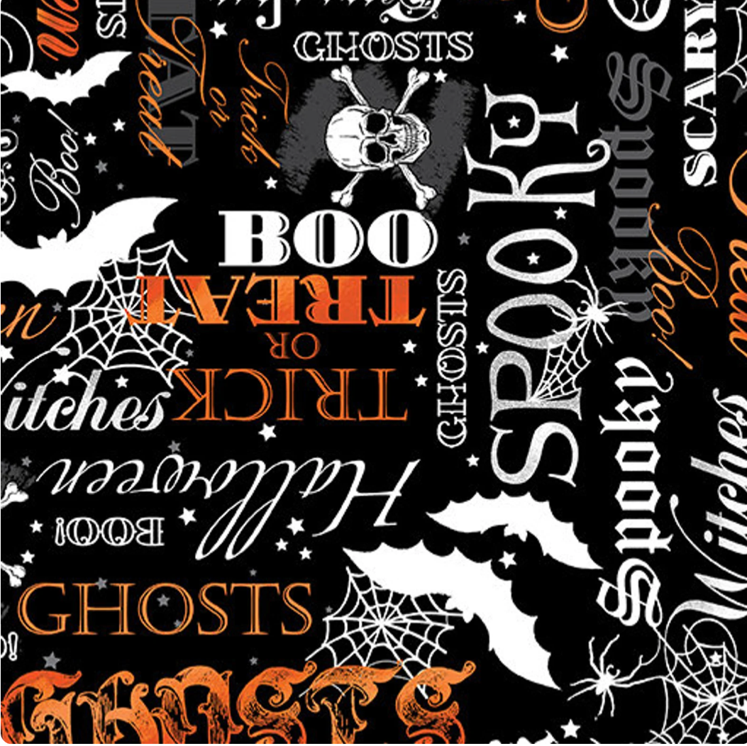 100% Cotton from Kanvas in association with Benartex  - Halloween spirit fabric collection - spooky words, per fat quarter