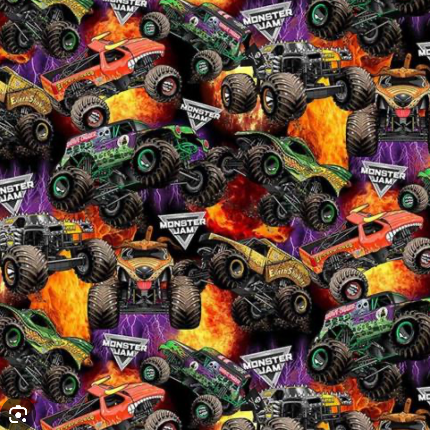 100%  Cotton by Littondale. Monster Jam Fabric, Multi/Orange, per fat quarter