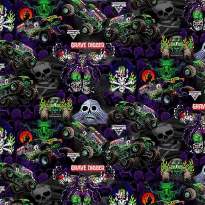 100%  Cotton by Littondale. Monster Jam Fabric, Multi/Purple, per fat quarter