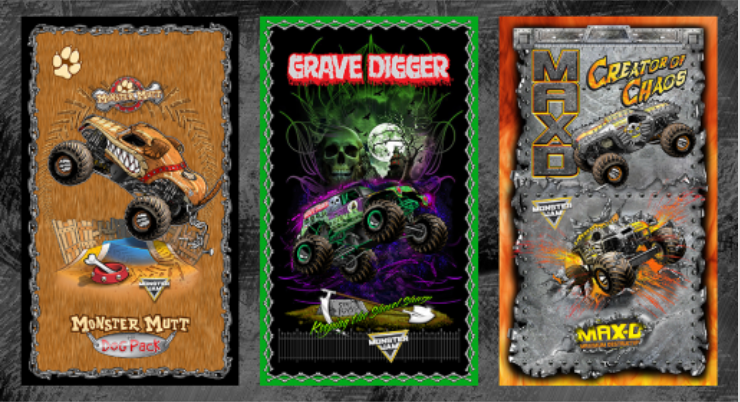 100%  Cotton by Littondale. Monster Jam Panel, Multi Colours, per panel