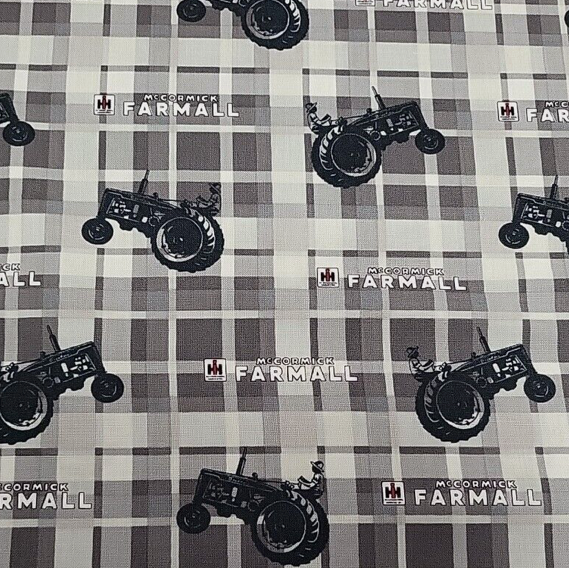 100%  Cotton by Littondale - Farmall Tractor - Grey/Black - Check - per fat quarter