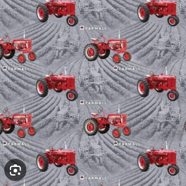100%  Cotton by Littondale - Farmall Tractor - Red on Black/Grey, per fat quarter