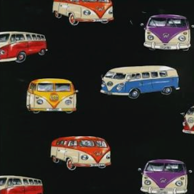 100% Cotton from Nutex - V W campers, COL 101 Black , per fat quarter