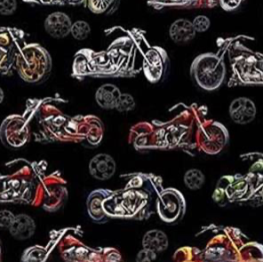 100%  Cotton by Quilting Treasures - Heavy Metal bikes by Dan Morris , per fat quarter