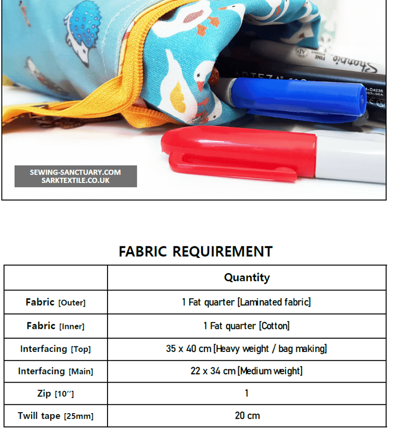 Paper Pattern from Sark Textiles, Slide down pencil case