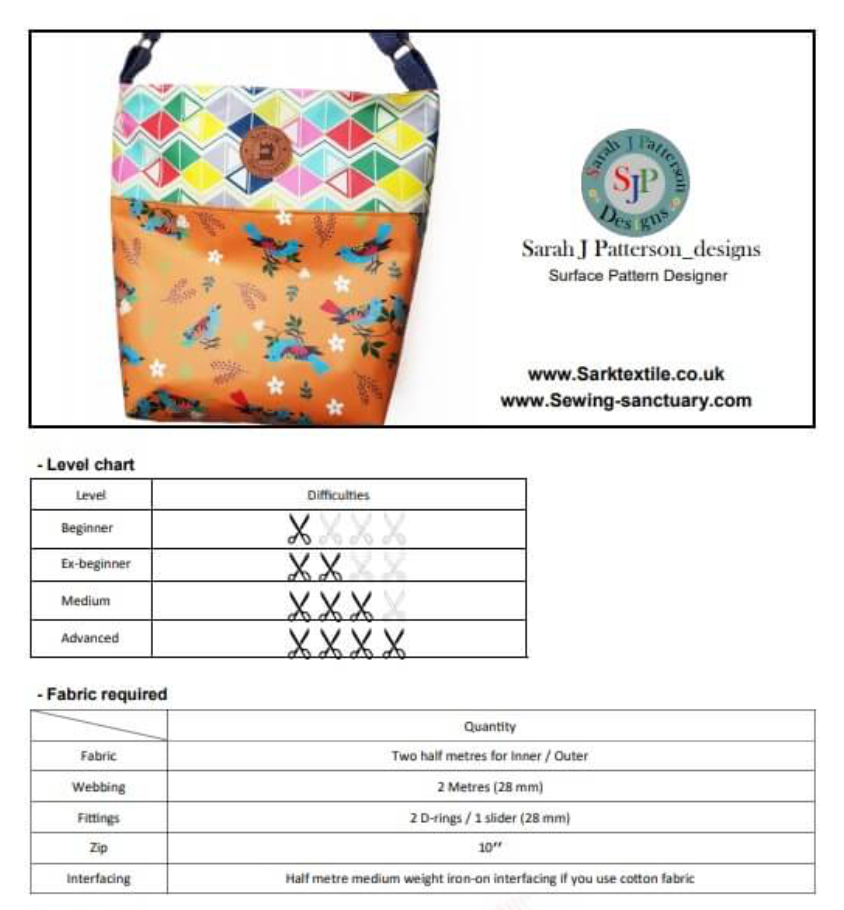 Paper Pattern from Sark Textiles, Tote bag with zip