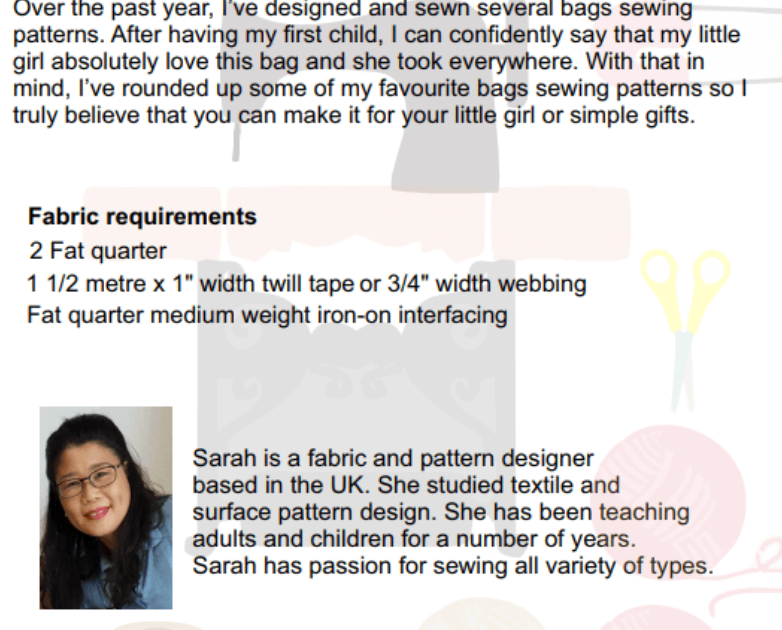 Paper Pattern from Sark Textiles, Pumpkin child bag