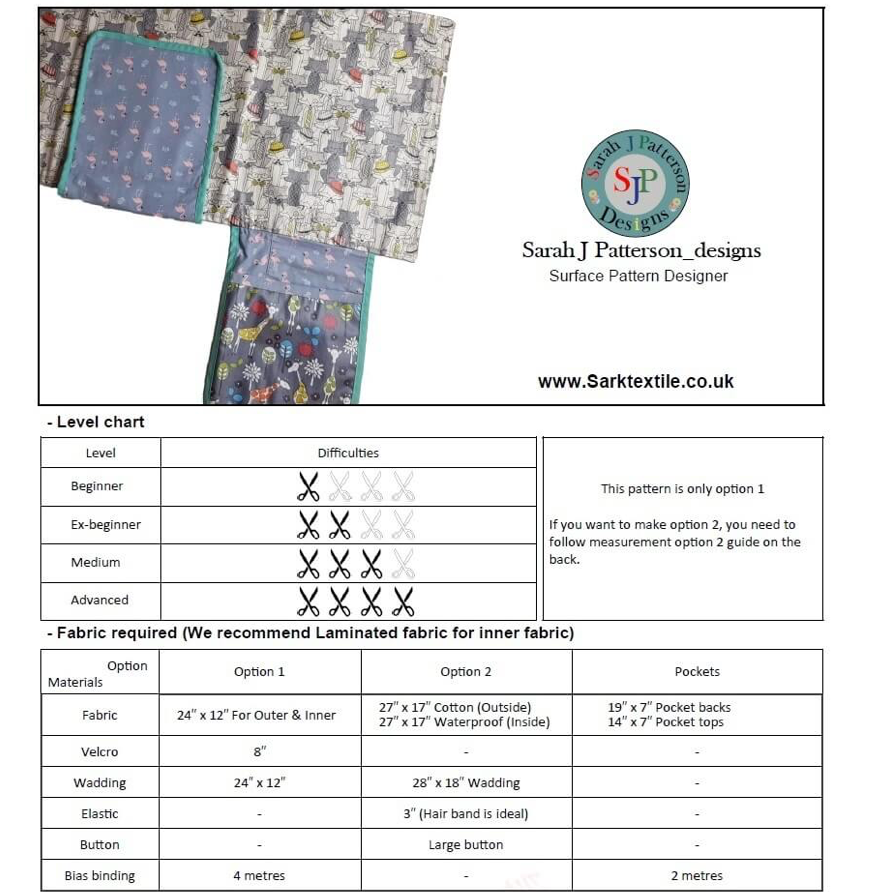  Paper pattern from Sark Textiles, Nappy changing Mat,